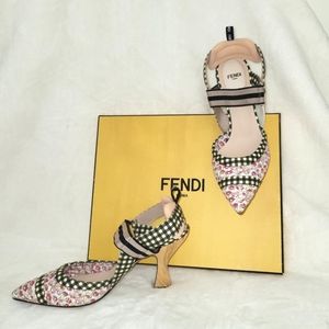 Fendi Roma Colibri gingham floral cloth heel